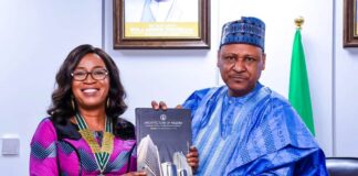 Minister of Information and National Orientation Mohammed Idris received the book "Architecture of Nigeria" from the President of the Nigeria Institute of Architects, Arch. Mobolaji Adeniyi, during a courtesy call at his office on Thursday, February 1, 2024.