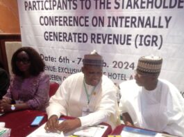 Pic L-R: Director of Finance and Accounts, Mrs. Bakre Juliana Modupe, Permanent Secretary, Ministry of Police Affairs, Dr. Nasir Sani Gwarzo and Deputy Chairman House Committee on Police Affairs, Honourable Adewale Waheed during a two-day stakeholders Conference on Improving Internally Generated Revenue (IGR) for the Ministry with a theme “Strategies at Enhancing Internally Generated Revenue” held at the Exclusive Serene Hotel in Abuja.