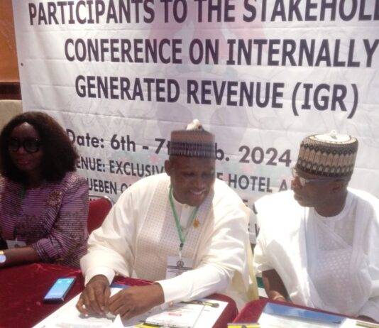 Pic L-R: Director of Finance and Accounts, Mrs. Bakre Juliana Modupe, Permanent Secretary, Ministry of Police Affairs, Dr. Nasir Sani Gwarzo and Deputy Chairman House Committee on Police Affairs, Honourable Adewale Waheed during a two-day stakeholders Conference on Improving Internally Generated Revenue (IGR) for the Ministry with a theme “Strategies at Enhancing Internally Generated Revenue” held at the Exclusive Serene Hotel in Abuja.