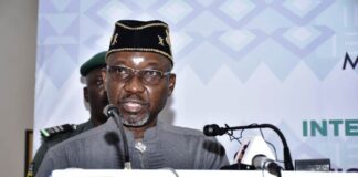 Honourable Minister of State Petroleum Resources (Gas) Rt. Hon. Ekperikpe Ekpo delivering his address during the Internal Stakeholders' Workshop in Abuja.