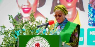 First Lady of the Federal Republic of Nigeria Senator Oluremi Tinubu, CON delivering her address at the flag-off ceremony of the Renewed Hope Initiative Women Agricultural Support Program and the Presentation of Small Business Recapitalization Grant to Persons With Disabilities held in Owerri the Imo State Capital on Wednesday 28th February 2024