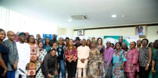 Honourable Minister of Women Affairs, Barrister (Mrs) Uju Kennedy-Ohanenye and Permanent Secretary, Ambassador Gabriel Aduda in a group picture with Donors, Development Partners and Civil Society Organisations at the High Level Multi-Sectoral Meeting on Women and Girls Programming in Nigeria held at the Ministry's Headquarters in Abuja today
