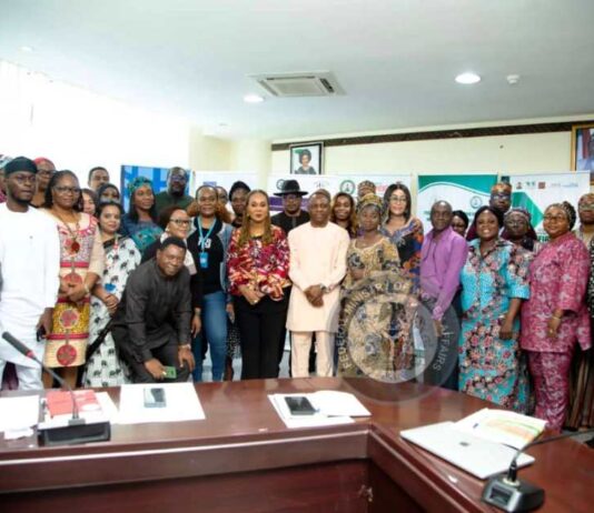 Honourable Minister of Women Affairs, Barrister (Mrs) Uju Kennedy-Ohanenye and Permanent Secretary, Ambassador Gabriel Aduda in a group picture with Donors, Development Partners and Civil Society Organisations at the High Level Multi-Sectoral Meeting on Women and Girls Programming in Nigeria held at the Ministry's Headquarters in Abuja today