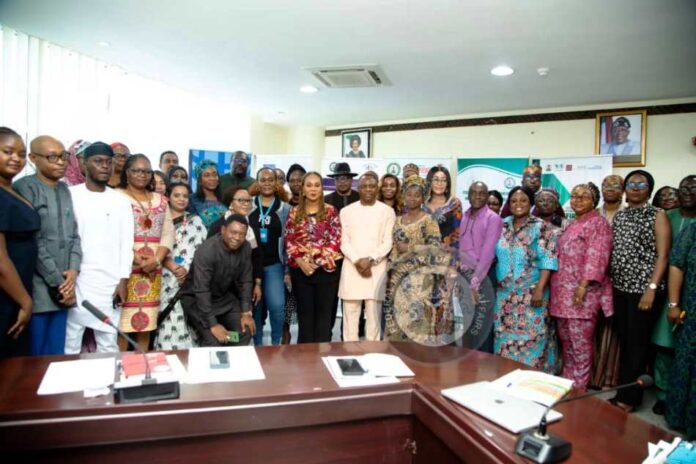 Women and Girls Programming in Nigeria Honourable Minister of Women Affairs, Barrister (Mrs) Uju Kennedy-Ohanenye and Permanent Secretary, Ambassador Gabriel Aduda in a group picture with Donors, Development Partners and Civil Society Organisations at the High Level Multi-Sectoral Meeting on Women and Girls Programming in Nigeria held at the Ministry's Headquarters in Abuja today
