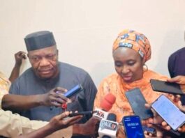 The Chairman, Senate Committee on Solid Minerals Development, Senator Sampson Ekong and the Executive Secretary, Solid Minerals Development Fund (SMDF), Hajia Fatima Shinkafi during an interactive session with the Press