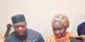 The Chairman, Senate Committee on Solid Minerals Development, Senator Sampson Ekong and the Executive Secretary, Solid Minerals Development Fund (SMDF), Hajia Fatima Shinkafi during an interactive session with the Press