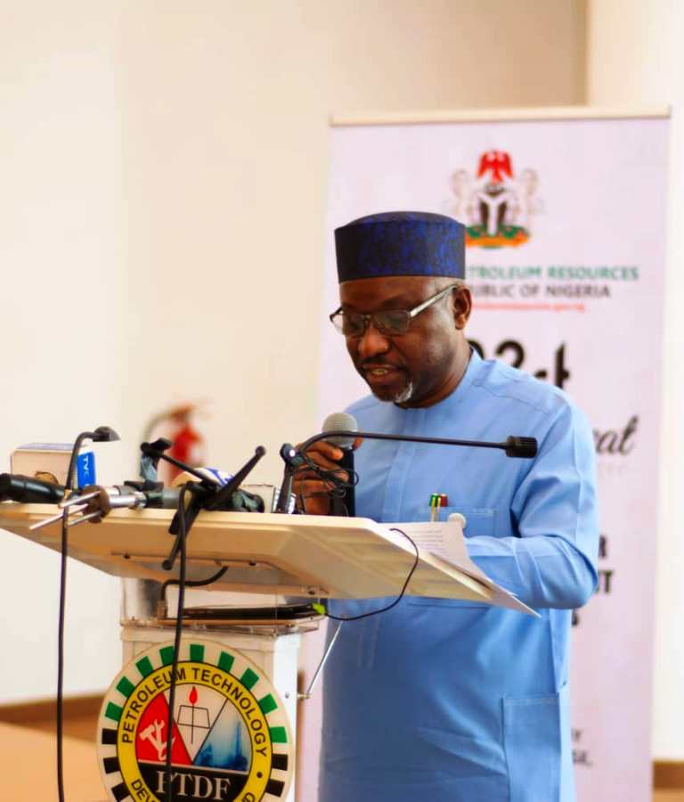 Honourable Minister of State Petroleum Resources (Gas) Rt. Hon. Ekperikpe Ekpo delivering his keynote address at the Ministry's 2024 sector retreat in Abuja.