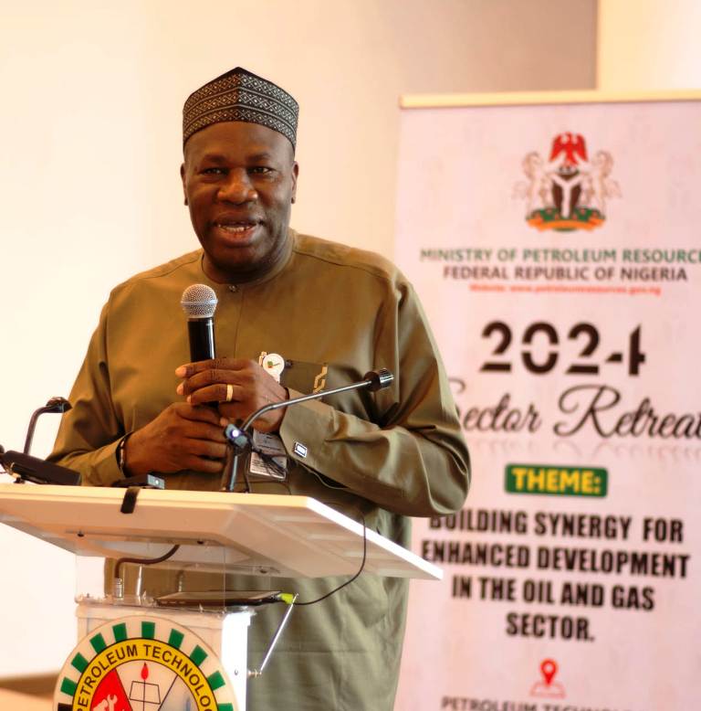 The Permanent Secretary, Ministry of Petroleum Resources, Amb. Nicholas Agbo Ella delivering his welcome address at the Ministry's sector retreat in Abuja.