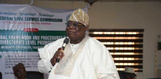 Hon. Chairman, Federal Civil Service Commission (FCSC), Prof. Tunji Olaopa making a presentation at the event.