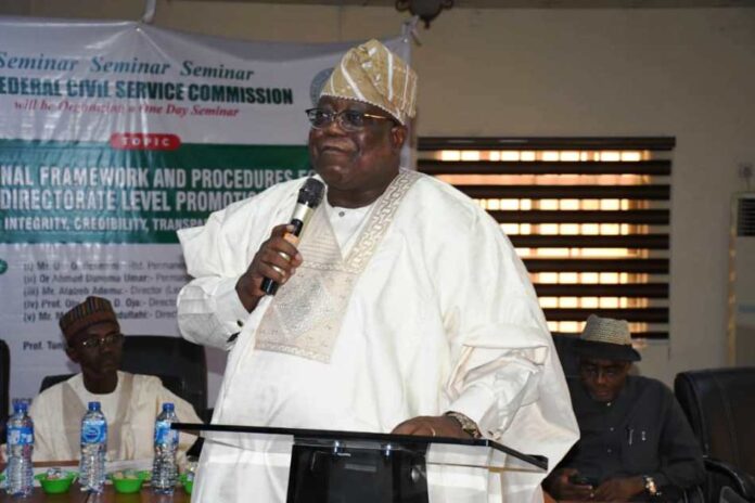 2024 Promotion examination exercise1 Hon. Chairman, Federal Civil Service Commission (FCSC), Prof. Tunji Olaopa making a presentation at the event.