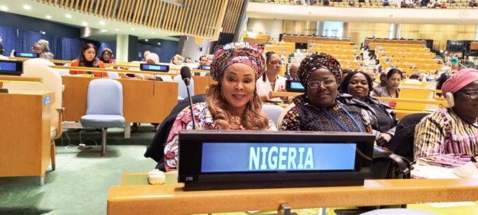 Africa's Development Strategies2 Honourable Minister of Women Affairs, Barrister (Mrs) Uju Kennedy-Ohanenye at the United Nations Commission on the Status of Women (CSW68) holding in New York, USA. To her right is the Director, Women Development of the Ministry, Mrs. Funke Oladipo