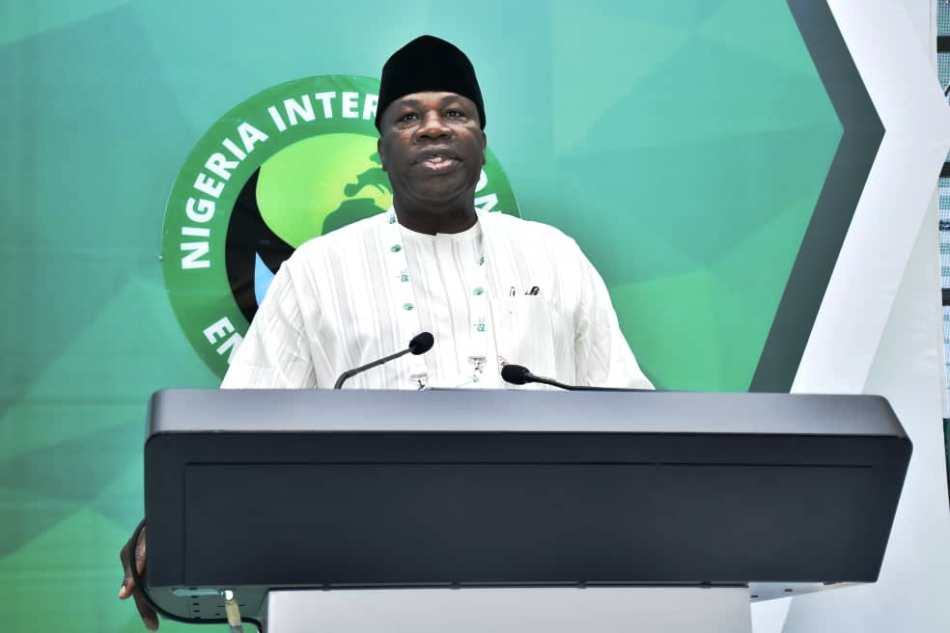 Permanent Secretary, Ministry of Petroleum Resources, Amb.Nicholas Agbo Ella, delivering a closing speech on behalf of the Minister of State Petroleum Resources (Oil), Sen.Heineken Lokpobiri Ph.D and the Minister of State Petroleum Resources (Gas), Rt. Hon. Ekperikpe Ekpo during the closing ceremony of the 7th edition of Nigeria International Energy Summit in Abuja