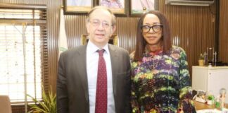 L-R SPANISH AMBASSADOR JUAN SEIL & HON.MINISTER OF TOURISM LOLA ADE-JOHN,DURING A COURTESY VISIT IN HER OFFICE