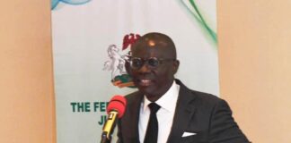 His Excellency, the Executive Governor of Lagos State, Mr . Babajide Sanwo-Olu, presenting keynote addressing during the 2024 Top Management Retreat of the Federal Ministry of Justice at Sheraton Hotel, Ikeja, Lagos
