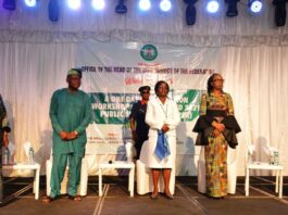 The Permanent Secretary, SPSO, Dr. Deborah Bako Odoh (centre) flanked by Director ODD, Dr. Mimi Abu, Director HRM,OHCSF, Mr. Raymond Uwaneyi (right) and facilitators, Mrs. Bola Thomas and Oni Fatunwashe (left) at a one day Workshop on Revised 2021 PSR organised for Directors of HRMs from core MDAs on 20th March, 2024 in Abuja.