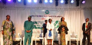 The Permanent Secretary, SPSO, Dr. Deborah Bako Odoh (centre) flanked by Director ODD, Dr. Mimi Abu, Director HRM,OHCSF, Mr. Raymond Uwaneyi (right) and facilitators, Mrs. Bola Thomas and Oni Fatunwashe (left) at a one day Workshop on Revised 2021 PSR organised for Directors of HRMs from core MDAs on 20th March, 2024 in Abuja.