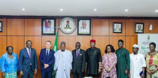 3rd from left, the Associate Vice President, Programme Management Department IFAD, Dr. Donal Brown, Minister of Budget and Economic Planning, Sen. Abubakar Atiku Bagudu, the Permanent Secretary (BEP) Mr. Nebeolisa Anako and members of IFAD and Directors in the Ministry.