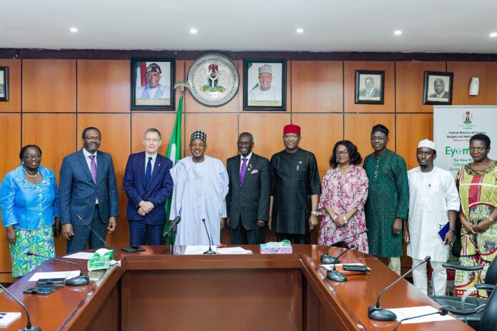 3rd from left, the Associate Vice President, Programme Management Department IFAD, Dr. Donal Brown, Minister of Budget and Economic Planning, Sen. Abubakar Atiku Bagudu, the Permanent Secretary (BEP) Mr. Nebeolisa Anako and members of IFAD and Directors in the Ministry.