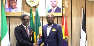 L-R: Mr. Lanre Gbajabiamila, DG, National Lottery Regulatory Commission; Dr. Olubunmi Tunji-Ojo, Hon. Minister of Interior