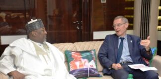 The Hon. Minister of Agriculture and Food Security, Senator Abubakar Kyari, CON and IFAD's Associate, Vice President,Dr. Donal Brown,during the High Level Meeting in Abuja.