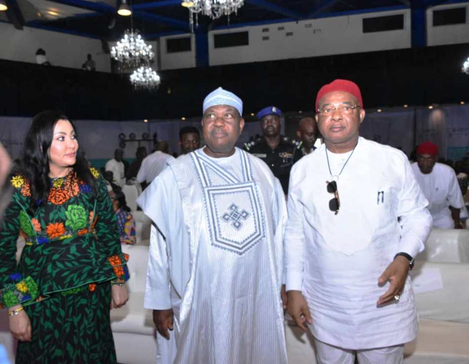 From Left, Minister of Industry, Trade and investment, Dr. Doris Nkiruka Uzoka-Anite, Secretary to the Government of Federation, Senator. Geaorge Akume and Imo State Governor, Hope Uzodimma during the launch of WTO-World Bank and ITC Trade support Programme for Nigeria in Abuja.