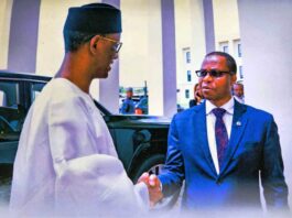 National Security Adviser, Mallam Nuhu Ribadu in a handshake with the National Coordinator, National Counter Terrorism Centre, Rear Admiral YEM Musa (rtd), PhD.