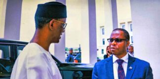 National Security Adviser, Mallam Nuhu Ribadu in a handshake with the National Coordinator, National Counter Terrorism Centre, Rear Admiral YEM Musa (rtd), PhD.