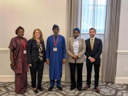 L-R: Fatima Maikore; COO Agnes Dasewicz; US International Development Finance Corporation DFC; Dr Dele Alake, Hon Minister for Solid Minerals Development; Fatima Shinkafi Executive Secretary Solid Minerals Development Fund SMDF & Alex McDonald Director Africa Policy