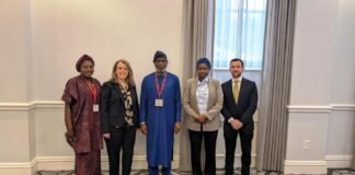 L-R: Fatima Maikore; COO Agnes Dasewicz; US International Development Finance Corporation DFC; Dr Dele Alake, Hon Minister for Solid Minerals Development; Fatima Shinkafi Executive Secretary Solid Minerals Development Fund SMDF & Alex McDonald Director Africa Policy