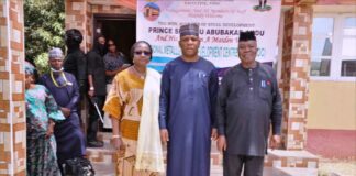 L-R: The Permanent Secretary Ministry of Steel Development/Ministry of Solid Minerals Development, Dr. Mary A Ogbe; Prince Shuaibu Abubakar Audu, Honourable Minister of Steel Development and the Director-General, National Metallurgical Development Centre, Jos, Prof. Linus Asuquo during the Minister's working visit to the Centre in Jos, Plateau State on Thursday 29th February, 2024.