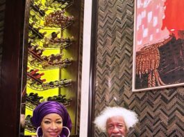 The Minister of Art, Culture, and the Creative Economy Hannatu Musa Musawa interacting with Nobel Laureate, Prof Wole Soyinka