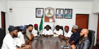 From left: Dotun Omoyeye, Natl. PRO NYCN, Hon. Minister of State for Youth Development, Ayodele Olawande, President of NYCN, Amb. Sukubo Sara-Igbe Sukubo, Vice President, NYCN,north central, comrade Akoshile Mukhtar and other executive members of the NYCN during the press briefing.