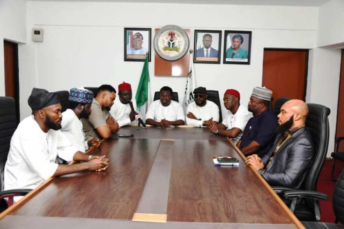 NYCN during the press briefing1 From left: Dotun Omoyeye, Natl. PRO NYCN, Hon. Minister of State for Youth Development, Ayodele Olawande, President of NYCN, Amb. Sukubo Sara-Igbe Sukubo, Vice President, NYCN,north central, comrade Akoshile Mukhtar and other executive members of the NYCN during the press briefing.