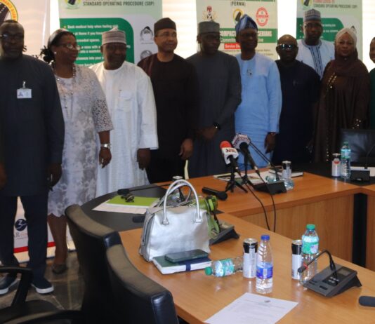 Managing Director/CEO, FERMA, Engr. Chukwuemeka Agbasi, Ph.D. DIC, FNSE, FNIHTE, and the Director General, Bureau of Public Service Reforms (BPSR), Dr. Dasuki Ibrahim Arabi, FICD, in a group photograph with the delegation from BPSR and the Management Staff of FERMA during the DG’s visit to FERMA