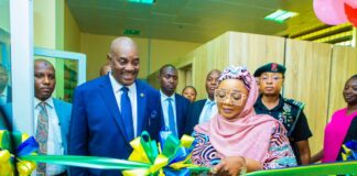 Chairman of the Police Service Commission (PSC), Dr. Solomon Arase, and Minister of State Police Affairs, Hajia Imaan Sulaiman-Ibrahim during the launch of the Nigeria Police Force Veterans Foundation at the Corporate Headquarters, Police Service Commission, Abuja.