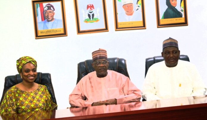 Police on Ease of Doing Business1 L-R: Special Adviser to the President on PEBEC & Investment Dr. Jumoke Oduwole, Minister of Police Affairs, Senator Ibrahim Giadam, and Permanent Secretary, Dr. Nasir Sani-Gwarzo during a meeting with the Presidential Enabling Business Environment Council (PEBEC) team at the Headquarters of the Ministry in Abuja.
