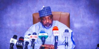 The Hon. Minister of Agriculture and Food Security, Sen Abubakar Kyari, CON, during the media chat.