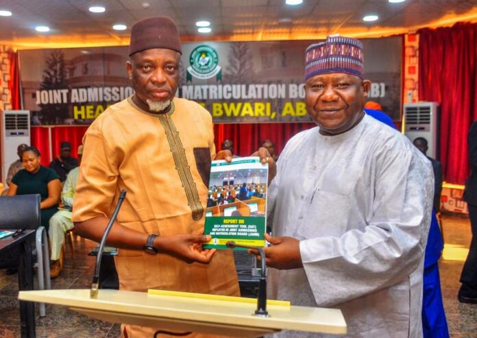 L-R. The Registrar JAMB, Prof. Oloyede receiving award from DG BPSR, Mr. D. I Arabi.