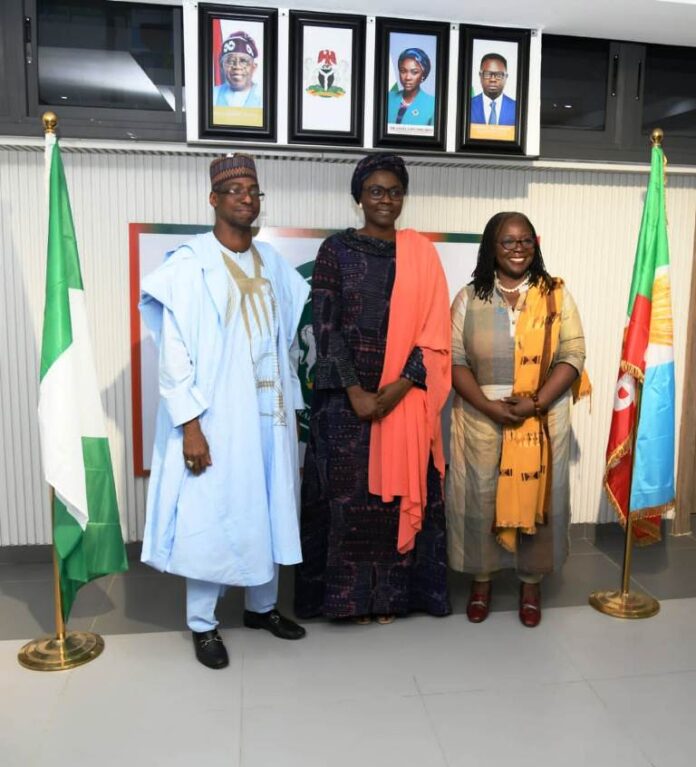 UNDP on Youth Empowerment1 L-R, Dr. Dunoma Umar Ahmed, Permanent Secretary, Federal Ministry of Youth Development, Dr. Jamila Bio Ibrahim, Hon. Minister of Youth Development and Ms. Elsie Attafuah, Resident Representative, UNDP, during the courtesy call on the Minister in her office.