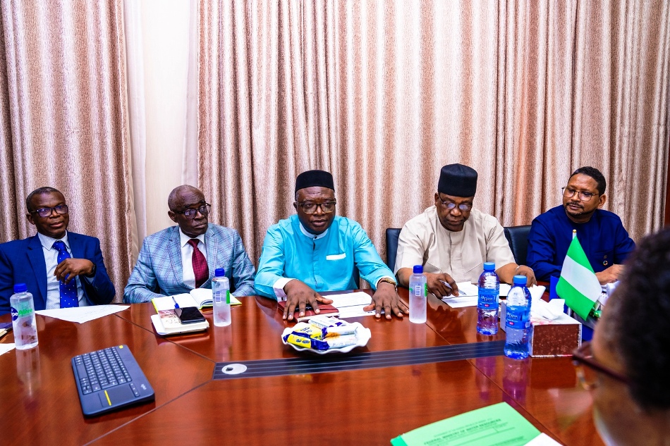 The Honourable Minister of Water Resources and Sanitation, Engr. Prof. Joseph Terlumun Utsev (middle); the Permanent Secretary, Alhaji Shehu Aliyu Shinkafi (4thR) and members of the UNESCO Entities