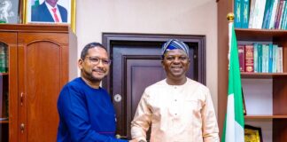 The Honourable Minister of Water Resources and Sanitation, Engr. Prof Joseph Terlumun Utsev (R); Mr Abdourahamanne Diallo of UNESCO