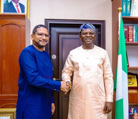 The Honourable Minister of Water Resources and Sanitation, Engr. Prof Joseph Terlumun Utsev (R); Mr Abdourahamanne Diallo of UNESCO