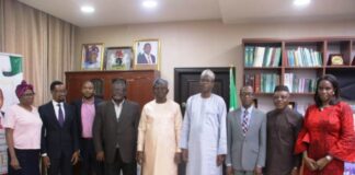 R-L: The Honourable Minister of Water Resources and Sanitation, Engr. Prof. Joseph Terlumun Utsev and the UNIDO Team Leader, Dr Osu Inya Otu, during the Courtesy Visit