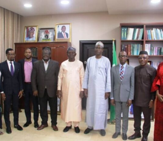R-L: The Honourable Minister of Water Resources and Sanitation, Engr. Prof. Joseph Terlumun Utsev and the UNIDO Team Leader, Dr Osu Inya Otu, during the Courtesy Visit