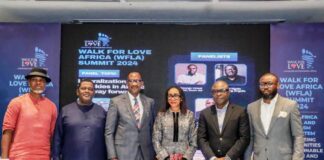 L-R: Toni Ukachukwu, Founder Walk For Love Africa; H.E Humphrey Geiseb, Amb. Namibia to Nigeria; Dr Richard Aisuebeogun; Hon. Min. Tourism – Lola Ade-John; Christopher Isaiah, Head of commercial GHI Assests; Tayo Orisadare Director, Government Affairs Green Africa
