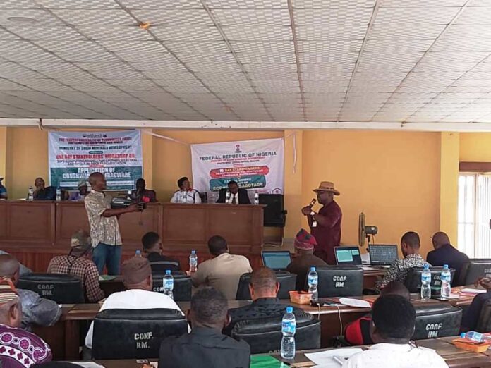Workshop On Illegal Mining1 ENGR . Gbenga Ajayi, Zonal Mines Officer South West; addressing stakeholders on "Illegal Mining As An Act of Economic Sabotage ", a PowerPoint presentation at a Sensitization/Enlightenment Workshop On Illegal Mining as an act of economic sabotage : held at the Federal Secretariat Complex, Ikoloba, Ibadan Oyo State