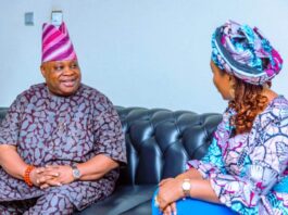 Executive Governor of Osun State, His Excellency, Dr. Ademola Adeleke during his courtesy visit to the Honourable Minister of Women Affairs, Barrister (Mrs) Uju Kennedy-Ohanenye in her office in Abuja