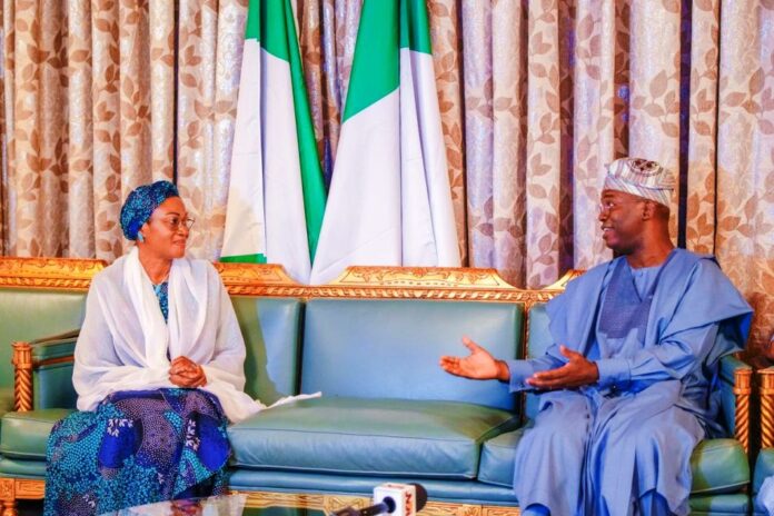 senators districts paid a courtesy1 The First Lady of the Federal Republic of Nigeria, Senator Oluremi Tinubu CON listening to Senator representing Lagos East and Chairman Senate Committee on Banking and Finance Senator Adetokunbo Abiru when the Senators representing the 3 senatorial districts in Lagos paid a courtesy to the First Lady at her office at the State House, Abuja on Thursday 14th March 2024.