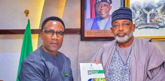 The Director General, Nimet, Prof Charles Anosike, and Minister of Agriculture and Food Security, Sen Abubakar Kyari, during the Joint Press Briefing in Abuja, recently.