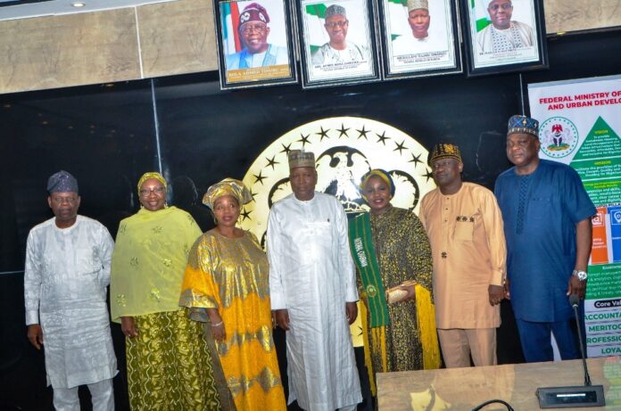 Honourable Minister of State for Housing and Urban Development, Abdullahi Tijjani Gwarzo in meeting with the delegation from the International Women Communication Centre (IWCC), at the ministry's headquarters Abuja.